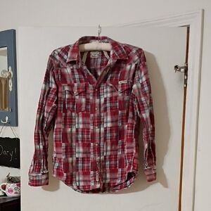 Lucky Brand Patchwork Red Snap Button-Up Shirt M